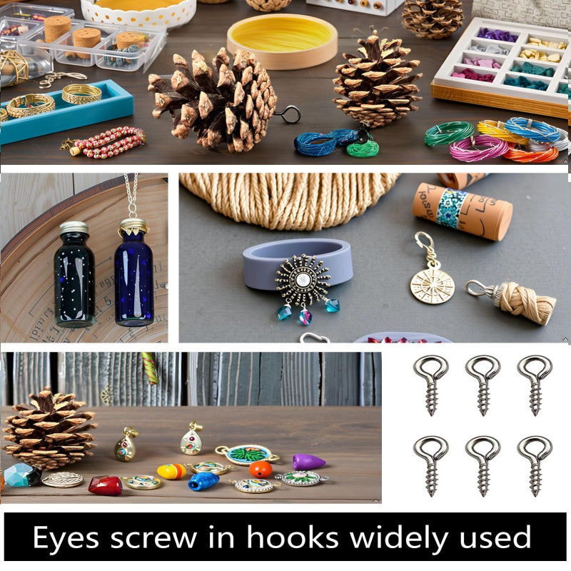 IDEALSV (304) Stainless Steel Small Mini Screw Eyes Pin Hook for Jewelry, Cork Bottles,Resin, Bead,300 Pack 0.39x0.16inch Tiny Hook Screws Ring - Image 5